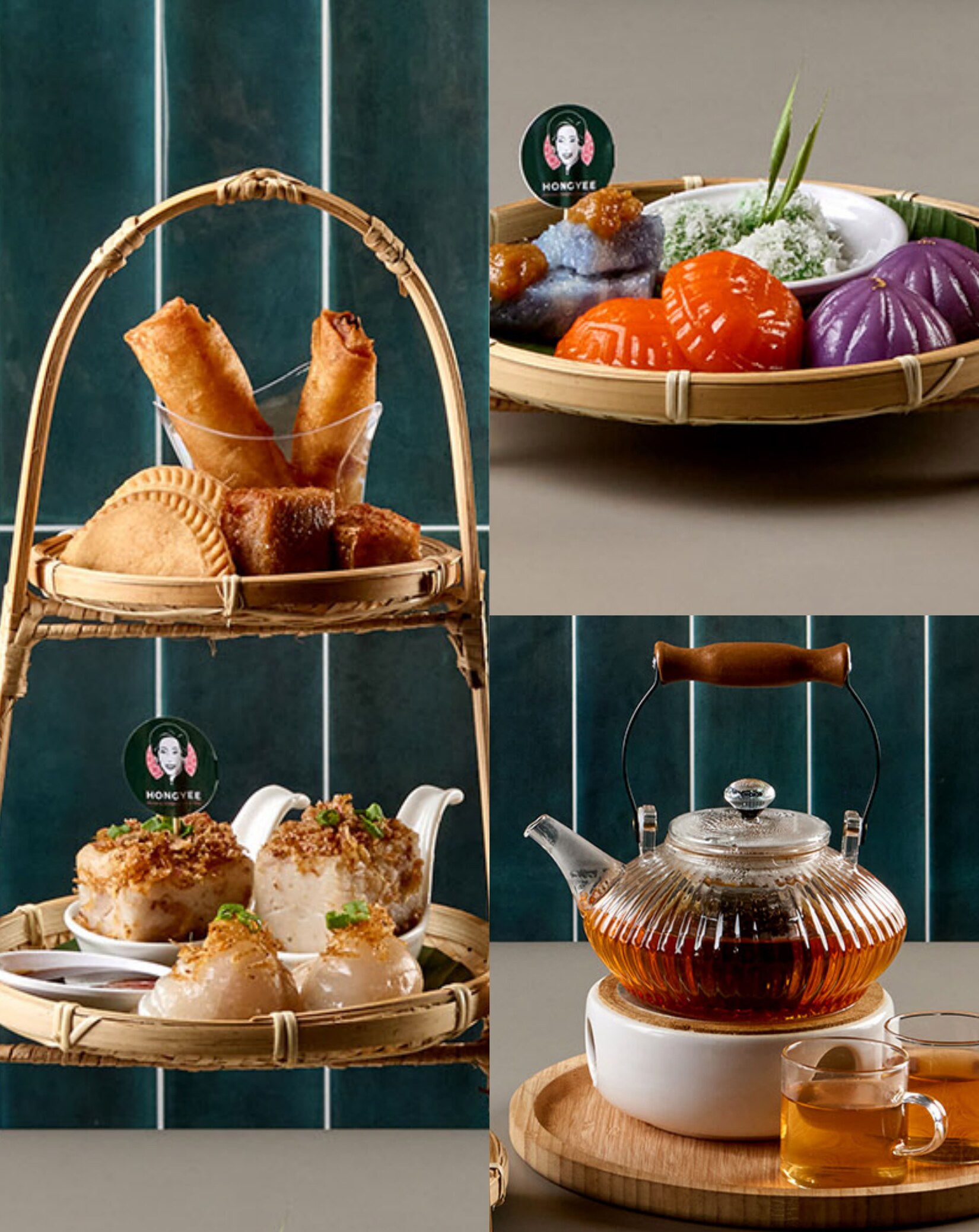 The Nyonya Platter Set — spring rolls, kuih, and a pot of jasmine tea